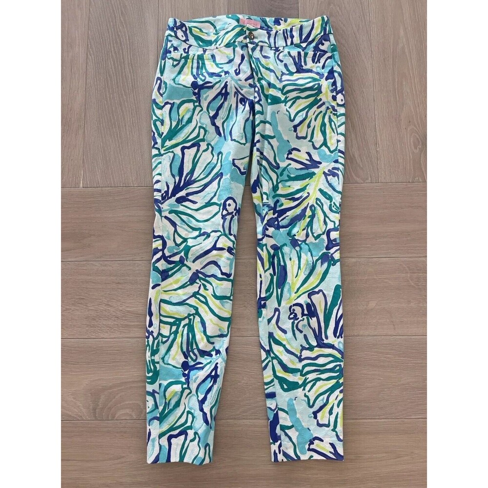LILLY PULITZER Pants size 2 Kelly Skinny Ankle Achelle Pool Blue Stay Cool Print